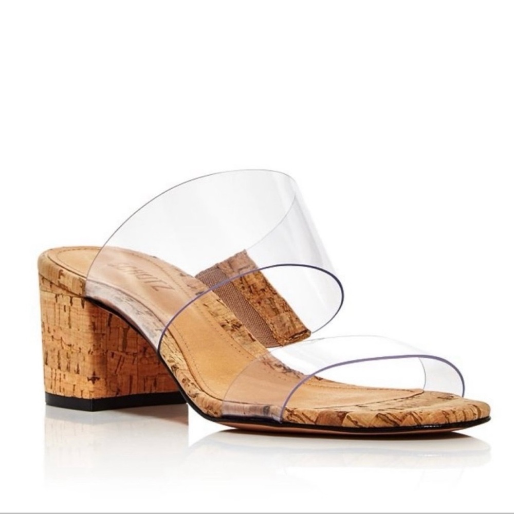 SCHUTZ Clear Cork Block Heel Sandals